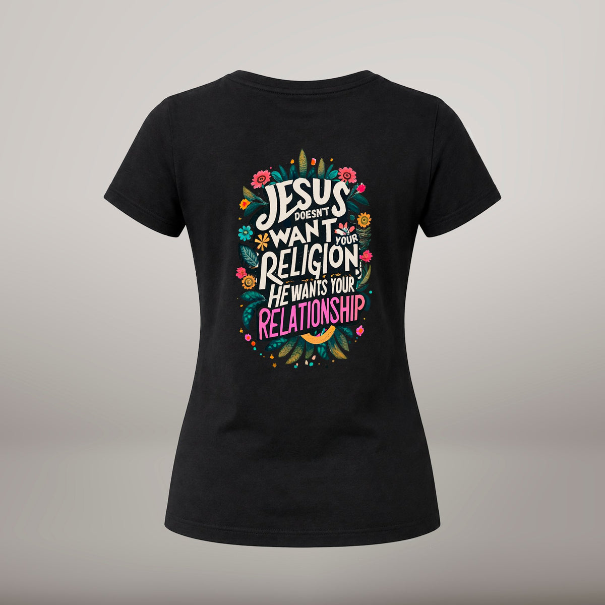 Jesus Doesn't Want Your Religion – T-shirt de Manga Curta | Caminho Collection | Sheepfy