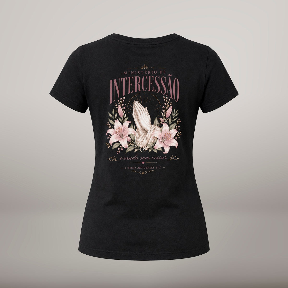 Intercessão – T-shirt cristã de mulher, preta (costas)