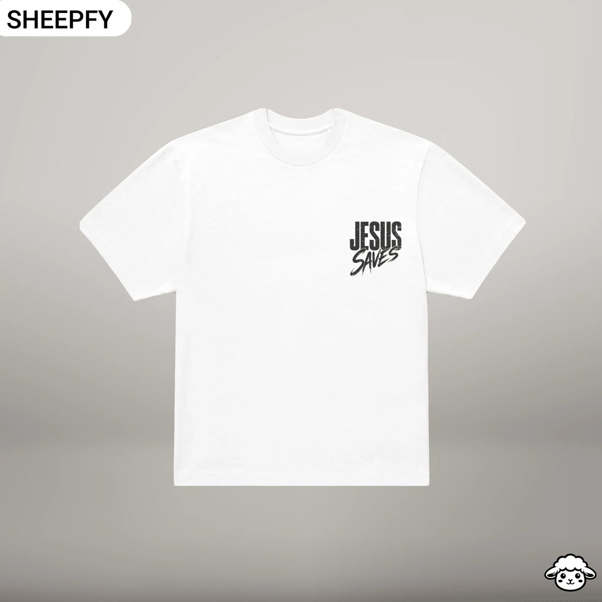 Jesus Saves – T-shirt cristã oversized de homem, branca