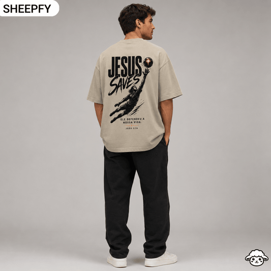 T-shirt oversized de manga curta - Jesus Saves - World Cup Collection - Sheepfy