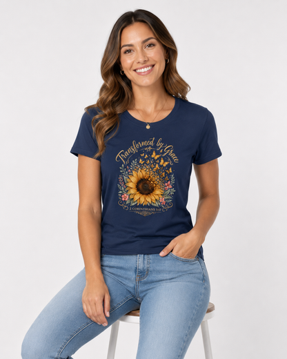 Transformed by Grace – T-shirt de Manga Curta | Caminho Collection | Sheepfy