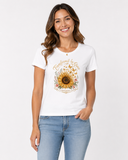 Transformed by Grace – T-shirt de Manga Curta | Caminho Collection | Sheepfy