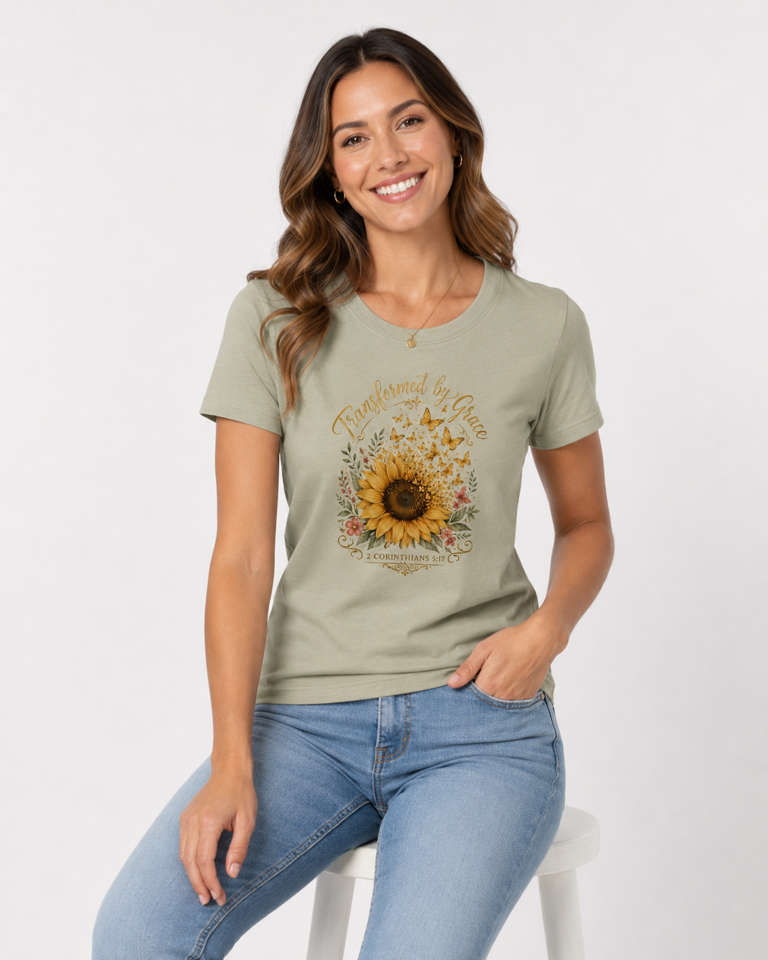 Transformed by Grace – T-shirt de Manga Curta | Caminho Collection | Sheepfy