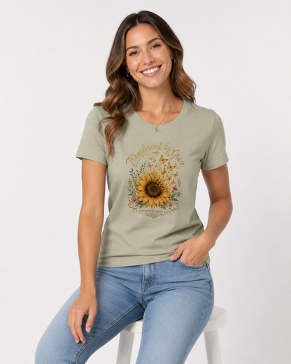 Transformed by Grace – T-shirt de Manga Curta | Caminho Collection | Sheepfy