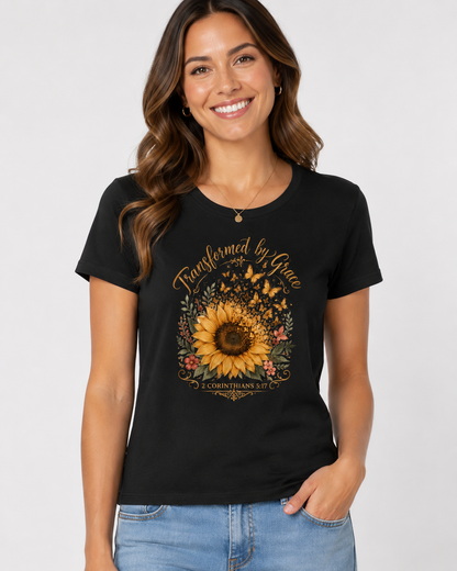 Transformed by Grace – T-shirt de Manga Curta | Caminho Collection | Sheepfy