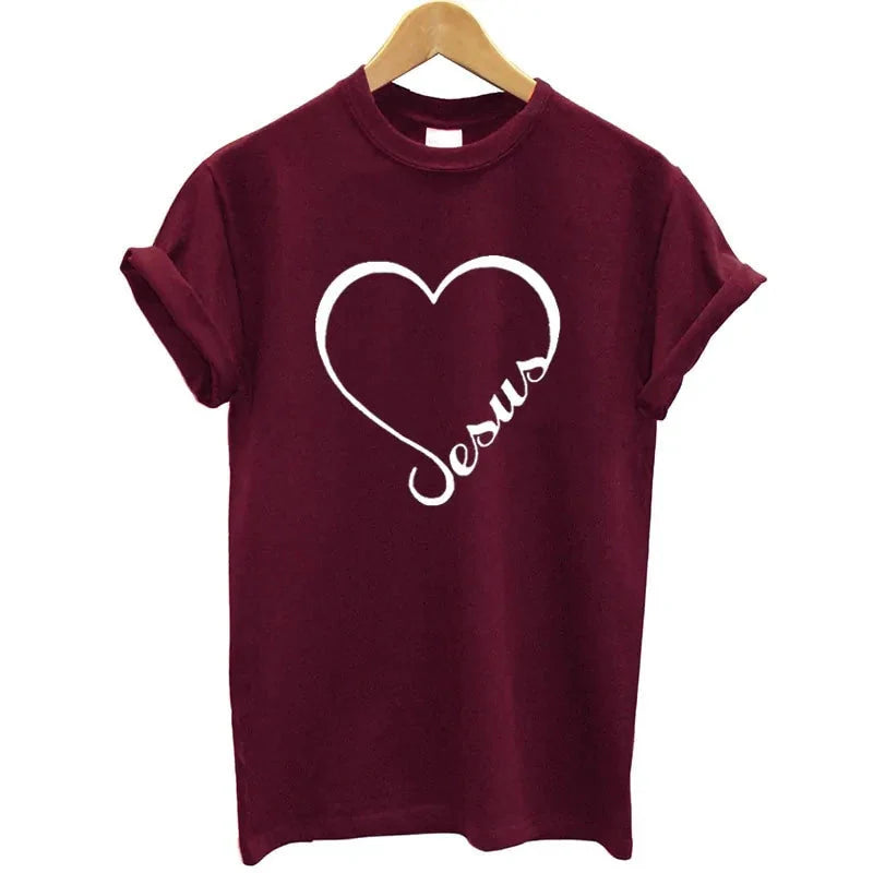 T-shirt camisa curta - Coração e Fé em Jesus