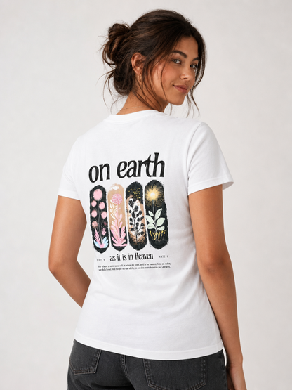 On Earth as It Is in Heaven – T-shirt de Manga Curta | Caminho Collection | Sheepfy