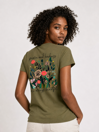 Peace and Kindness – T-shirt de Manga Curta | Caminho Collection | Sheepfy