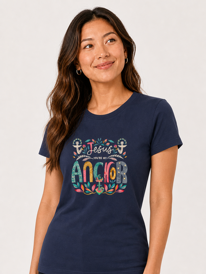 Jesus, You're My Anchor – T-shirt de Manga Curta | Caminho Collection | Sheepfy