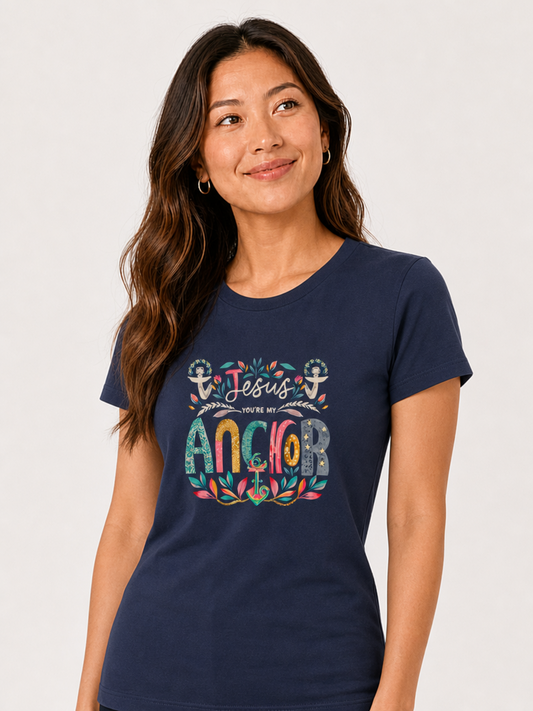Jesus, You're My Anchor – T-shirt de Manga Curta | Caminho Collection | Sheepfy