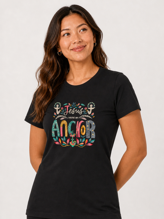 Jesus, You're My Anchor – T-shirt de Manga Curta | Caminho Collection | Sheepfy
