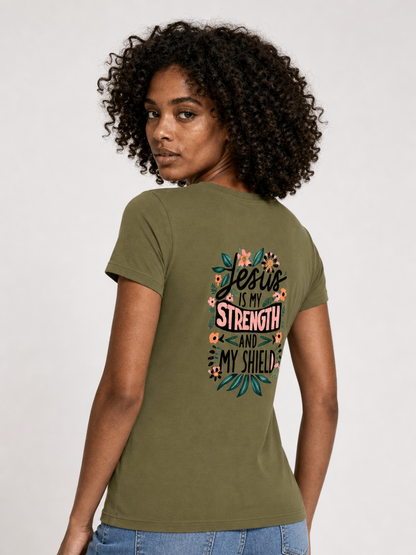 Jesus Is My Strength – T-shirt de Manga Curta | Caminho Collection | Sheepfy