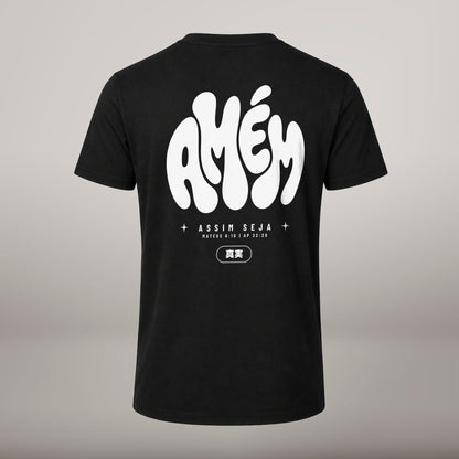 Amém – T-shirt cristã de homem, preta (costas)
