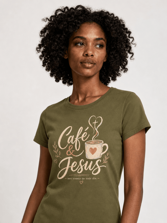 Café & Jesus – T-shirt de Manga Curta | Caminho Collection | Sheepfy - Sheepfy
