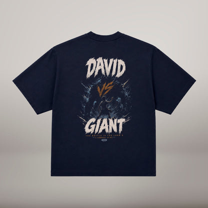 David vs Giant – T-shirt cristã oversized de homem, azul-marinho (costas)