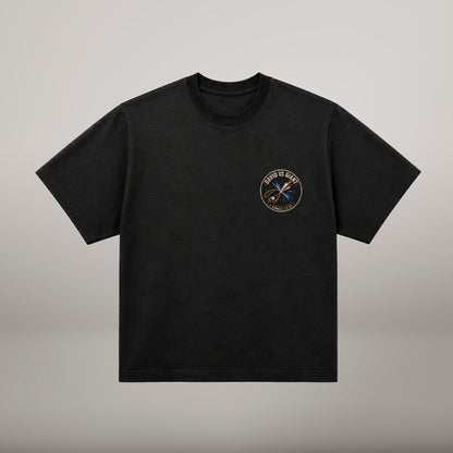 David vs Giant – T-shirt cristã oversized de homem, preta (frente)