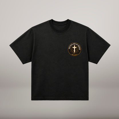 Energia Que Baste – T-shirt cristã oversized de homem, preta (frente)