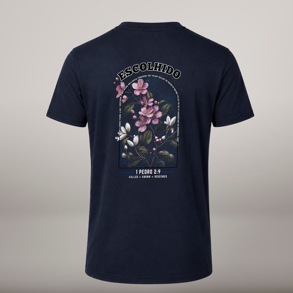 Escolhido – T-shirt cristã de homem, azul-marinho (costas)