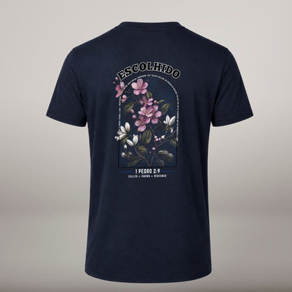 Escolhido – T-shirt cristã de homem, azul-marinho (costas)