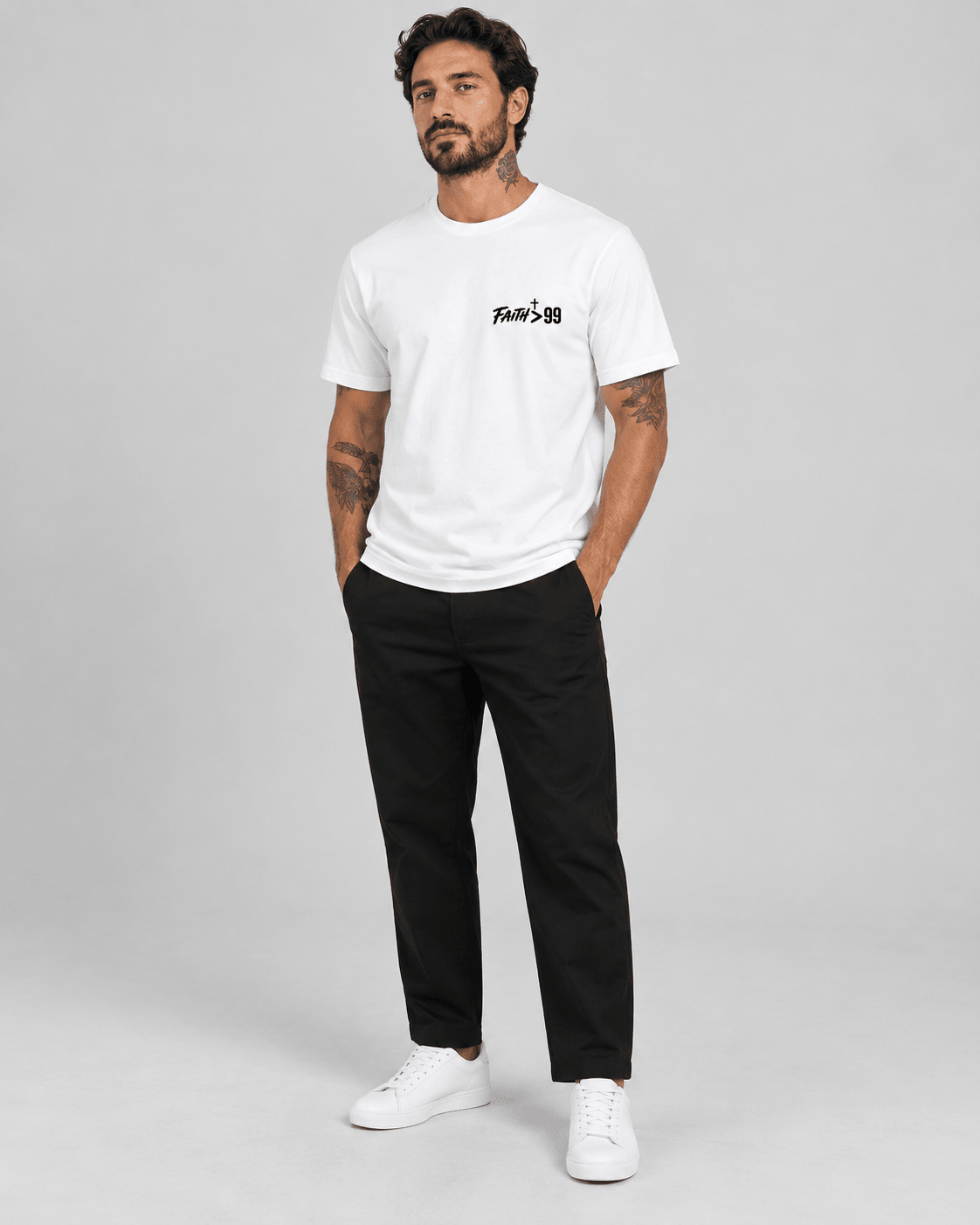 Faith > 99 – T-shirt cristã de homem