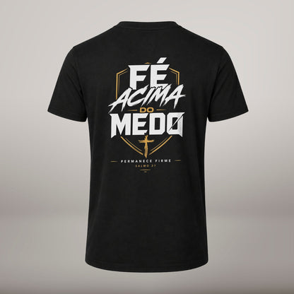 Fé Acima do Medo – T-shirt cristã de homem, preta (costas)