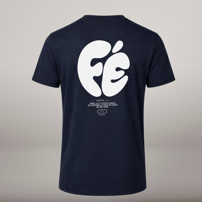 Fé – T-shirt cristã de homem, azul-marinho (costas)