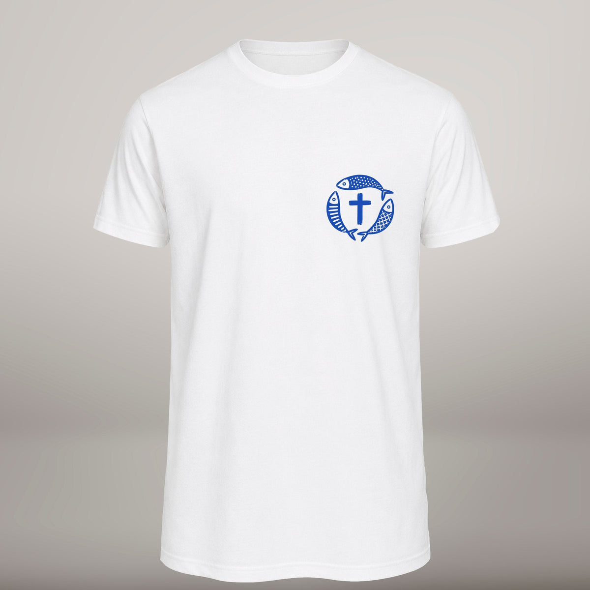 Fishers of Men – T-shirt cristã de homem, branca (frente)