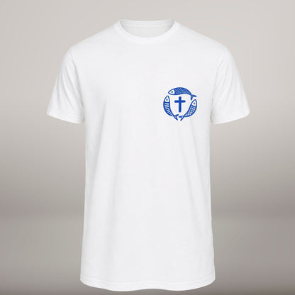 Fishers of Men – T-shirt cristã de homem, branca (frente)
