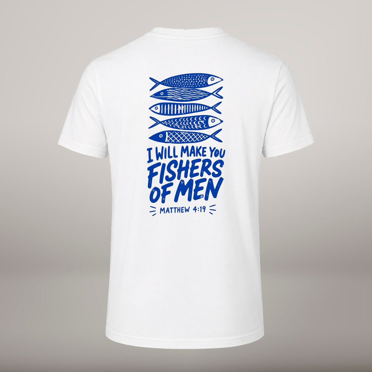 Fishers of Men – T-shirt cristã de homem, branca (costas)