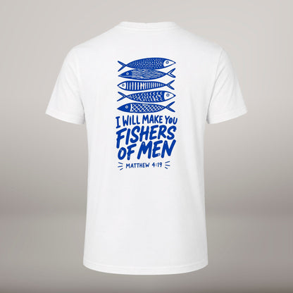 Fishers of Men – T-shirt cristã de homem, branca (costas)