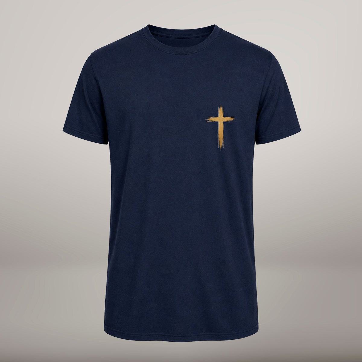 Graça Maior – T-shirt cristã de homem, azul-marinho (frente)