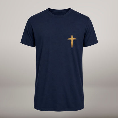 Graça Maior – T-shirt cristã de homem, azul-marinho (frente)