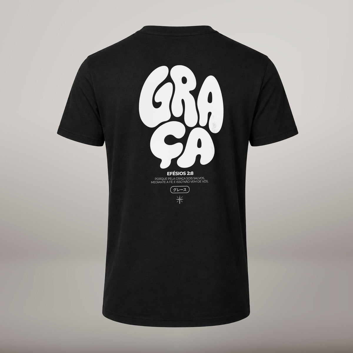 Graça – T-shirt cristã de homem, preta (costas)