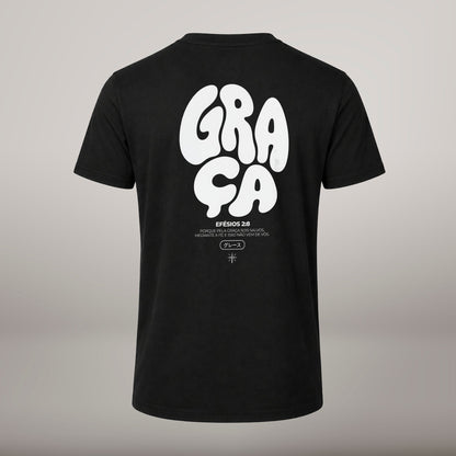 Graça – T-shirt cristã de homem, preta (costas)