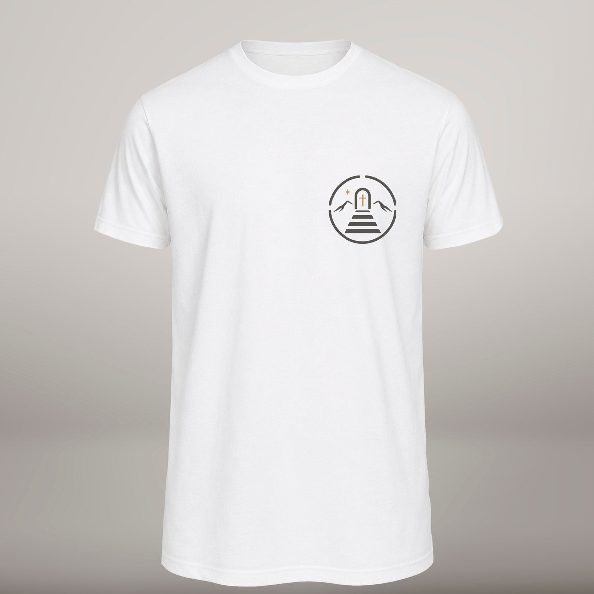 Mais Perto – T-shirt cristã de homem, branca (frente)
