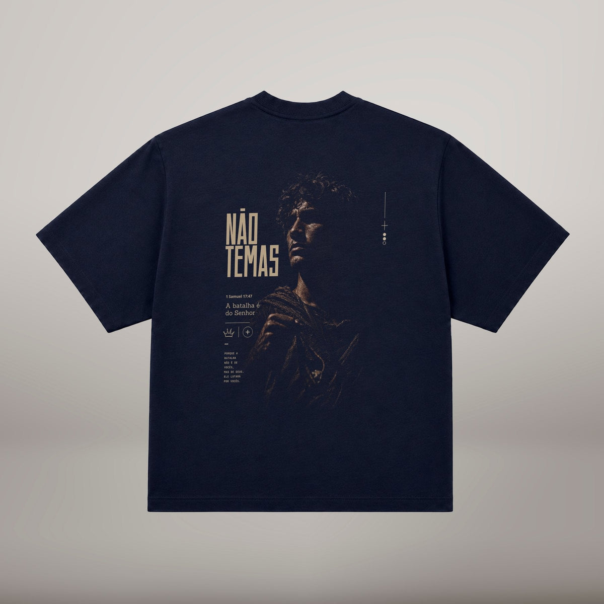 Não Temas – T-shirt cristã oversized de homem, azul-marinho (costas)