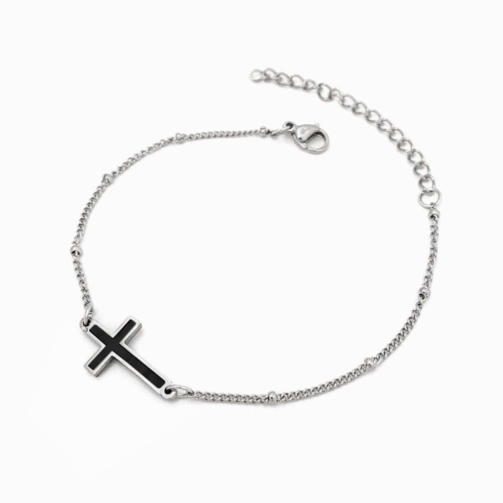 Pulseira Cruz em Aço Inoxidável e Madrepérola - Sheepfy