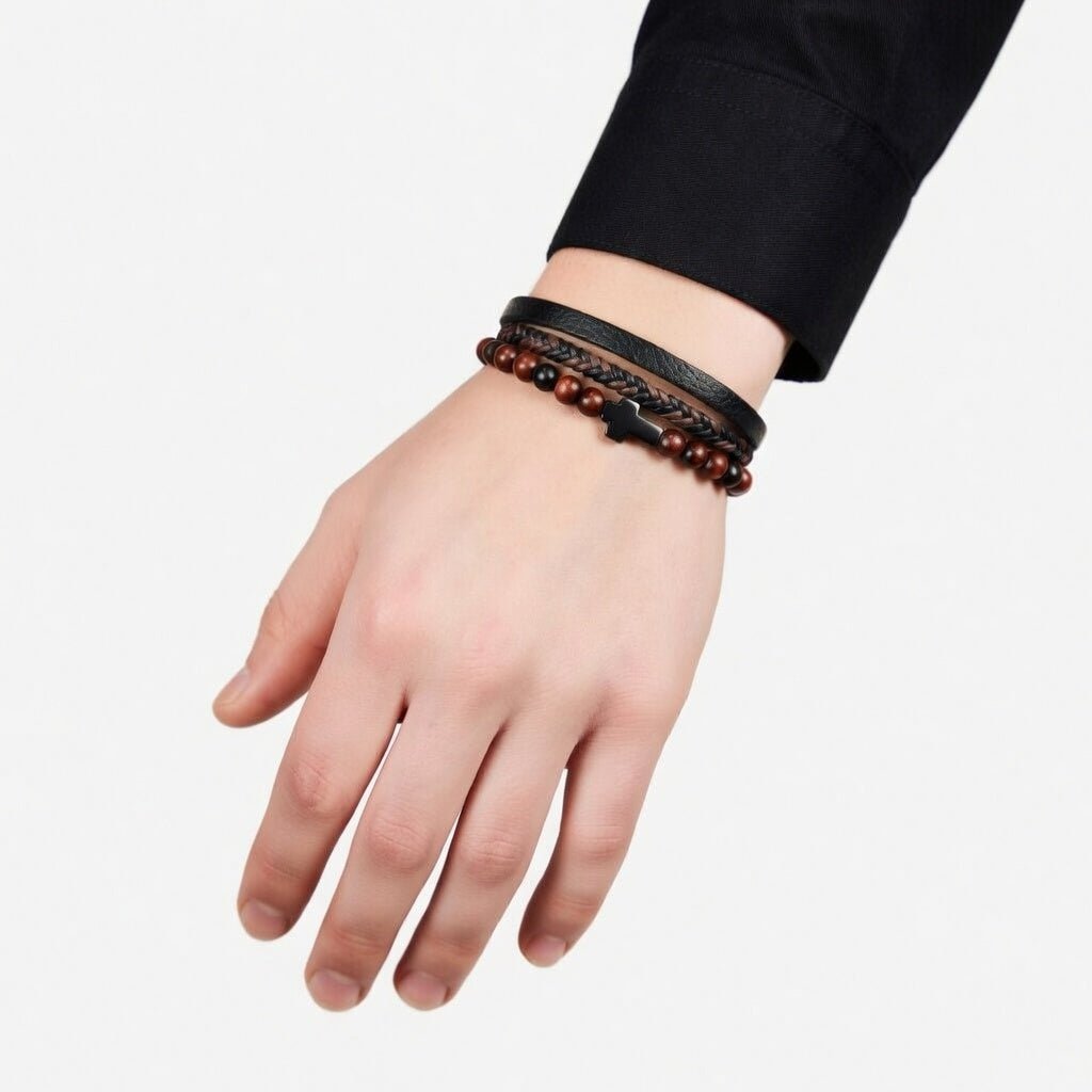 Pulseira de Couro e Pedra Natural - Sheepfy