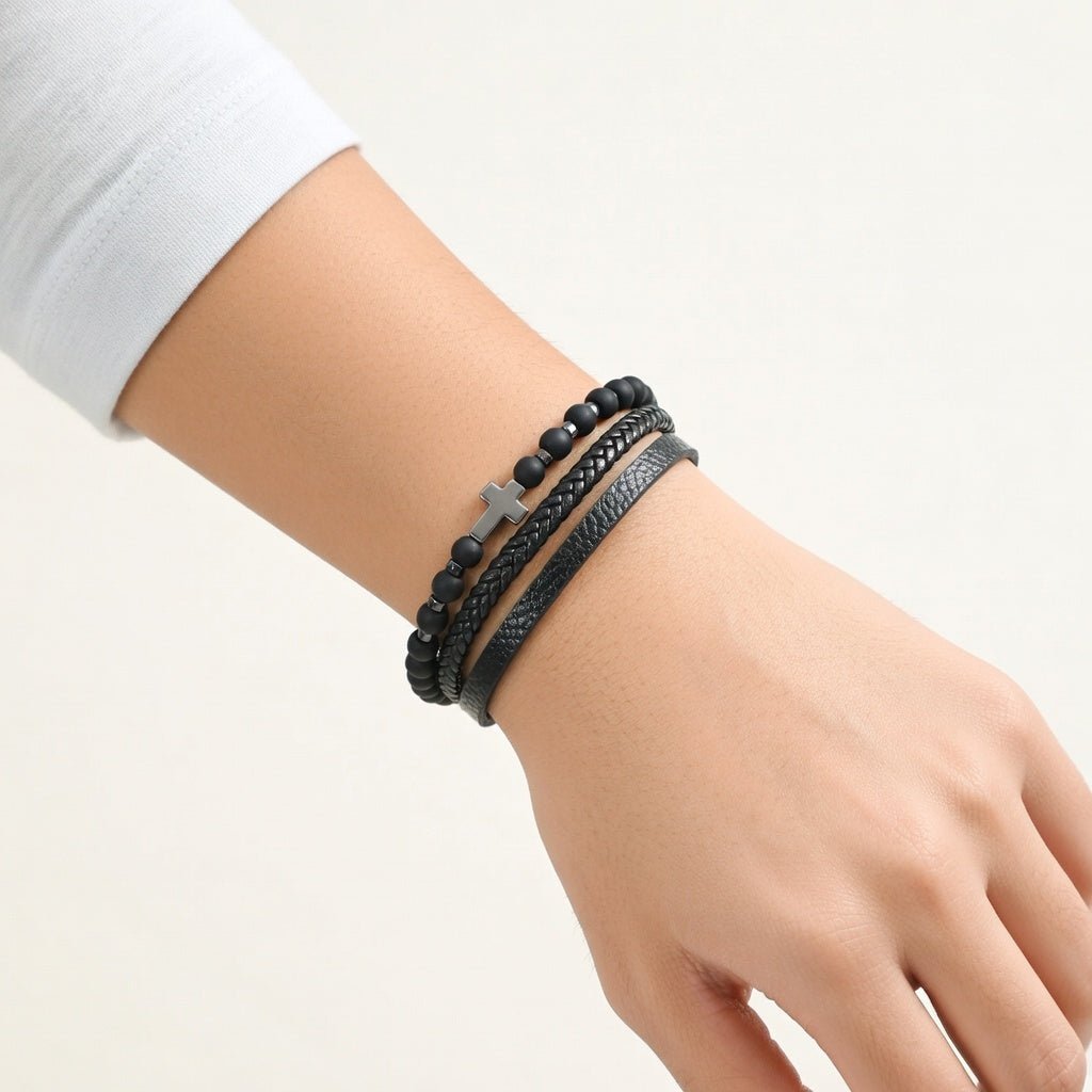 Pulseira de Couro e Pedra Natural - Sheepfy