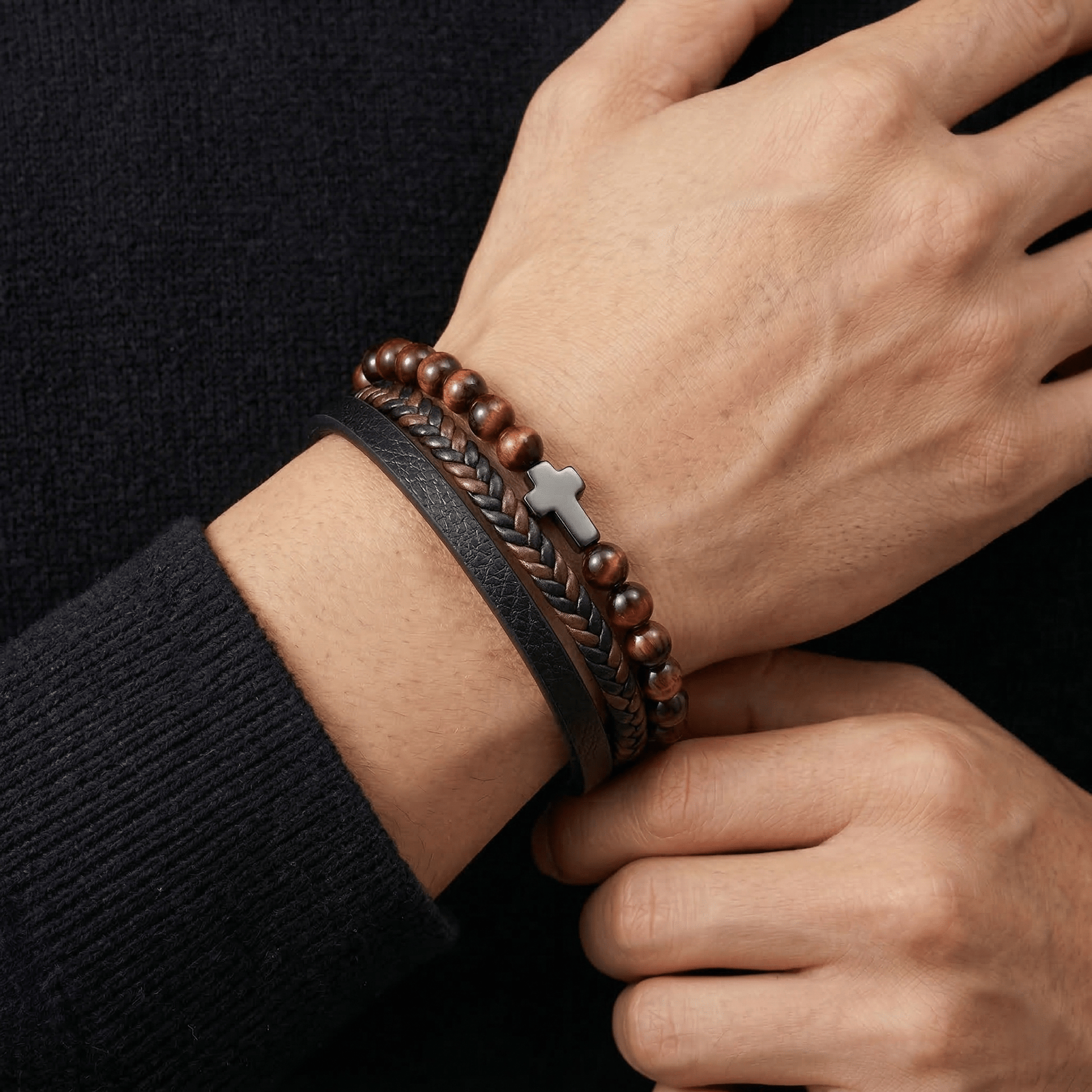 Pulseira de Couro e Pedra Natural - Sheepfy