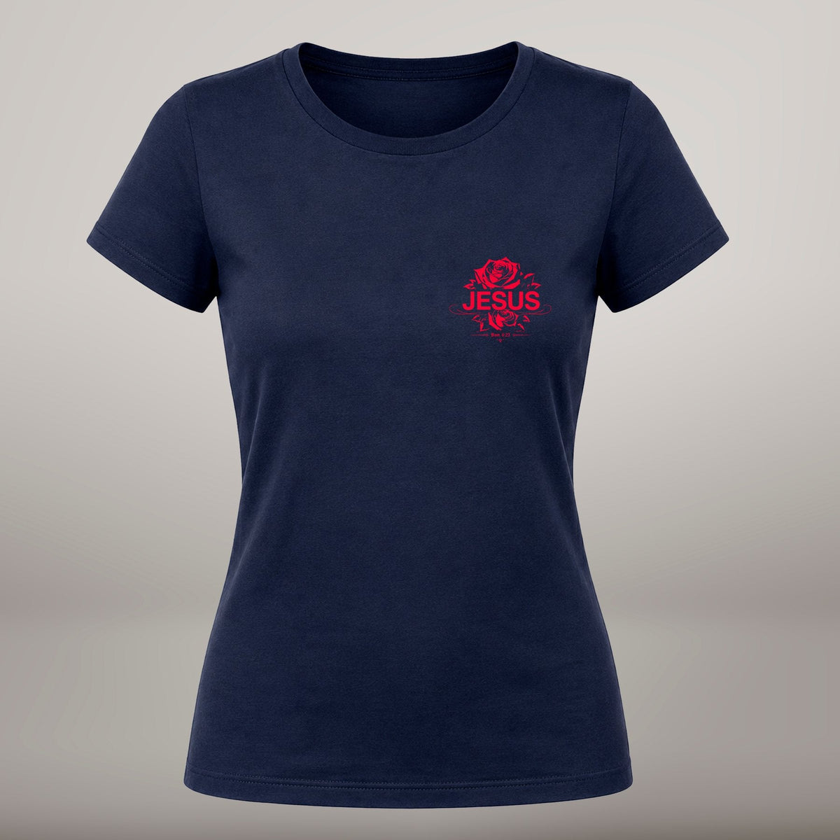 Rose of Sharon – T-shirt cristã de mulher, azul-marinho