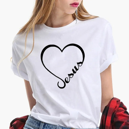 T-shirt camisa curta - Coração e Fé em Jesus - Sheepfy