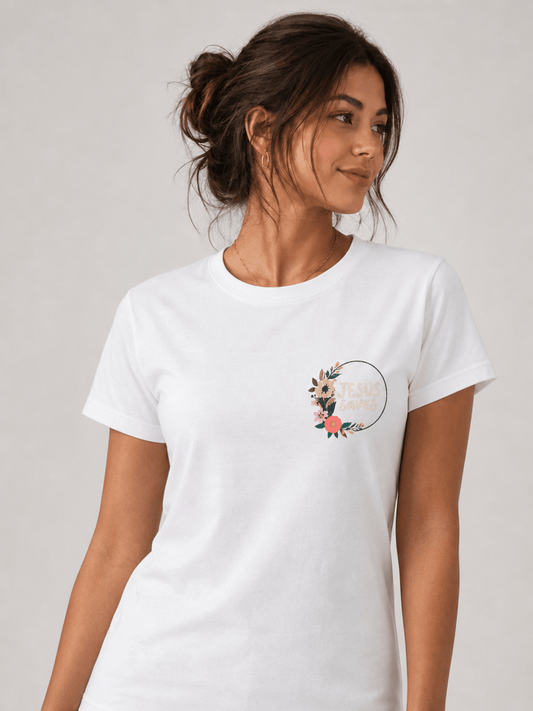 T-shirt Cristã Mulher – Jesus Saves - Sheepfy