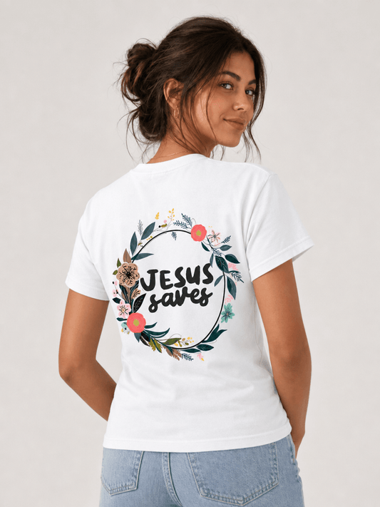 T-shirt Cristã Mulher – Jesus Saves - Sheepfy