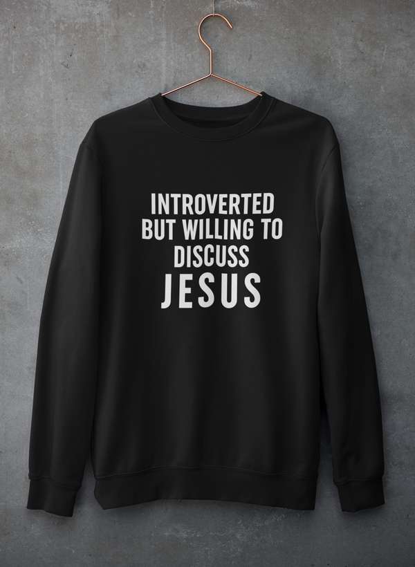 T-shirt manga comprida - "Introverted But Willing To Discuss Jesus" - Sheepfy