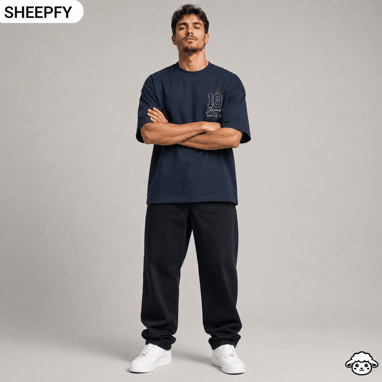 T-shirt oversized de manga curta - Jesus é meu camisa 10 - World Cup Collection - Sheepfy