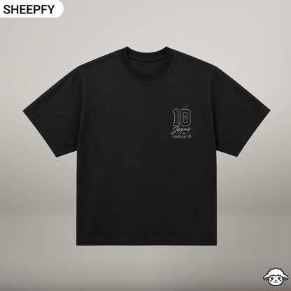 T-shirt oversized de manga curta - Jesus é meu camisa 10 - World Cup Collection - Sheepfy