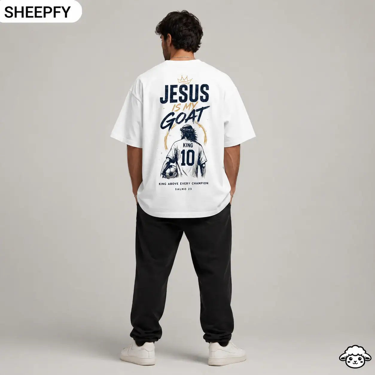 T-shirt oversized de manga curta - Jesus is My GOAT - World Cup Collection - Sheepfy