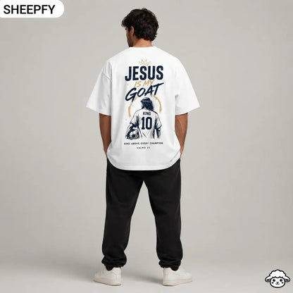 T-shirt oversized de manga curta - Jesus is My GOAT - World Cup Collection - Sheepfy