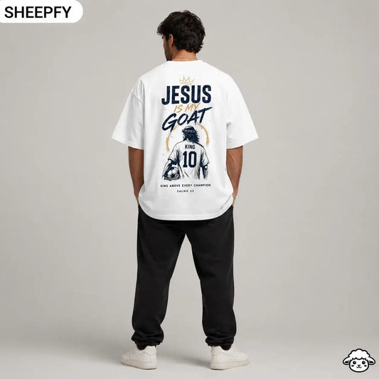 T-shirt oversized de manga curta - Jesus is My GOAT - World Cup Collection - Sheepfy